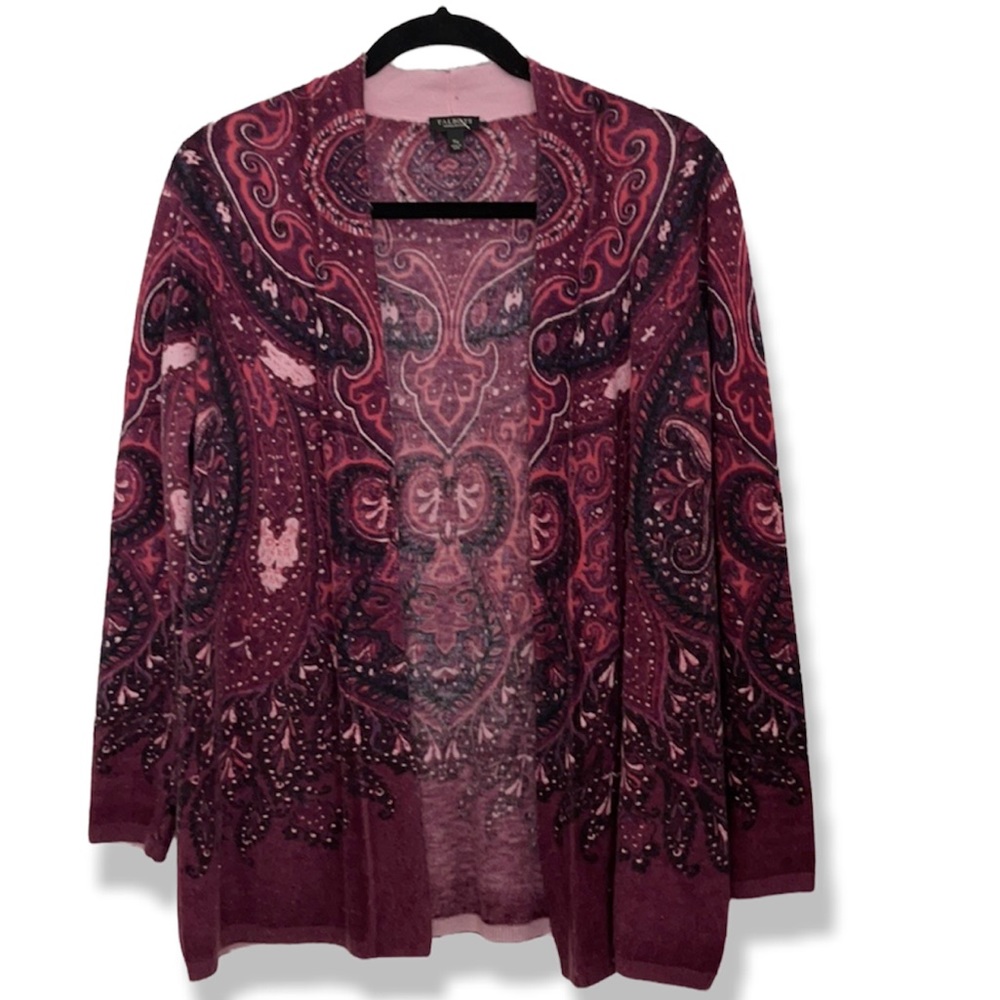 Talbots Lambswool Nylon Pattern Open Cardigan - image 1